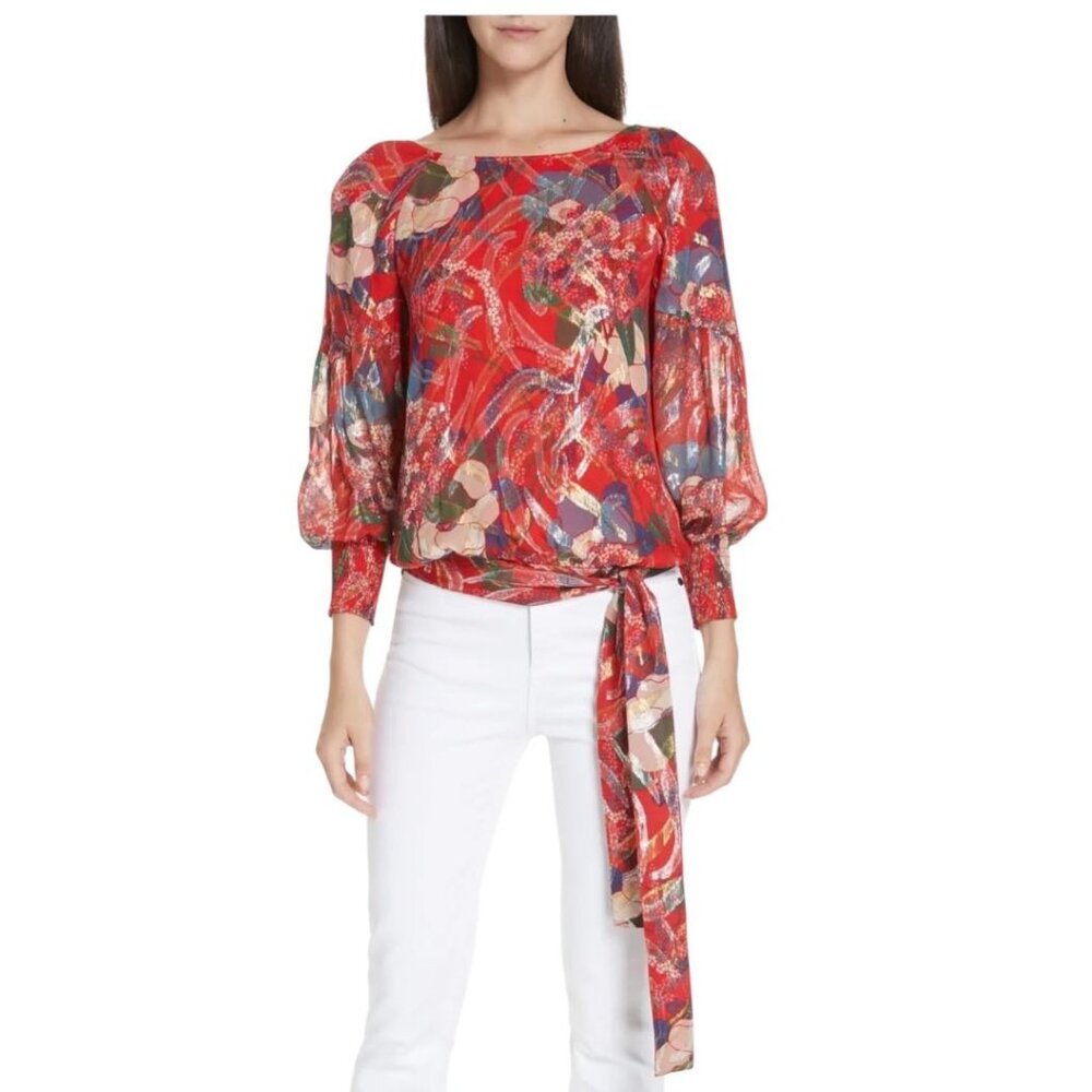 NWT ba&sh July Top Multicolor Silk Metallic Blouse Size 1| Small | US 6 Reg $380